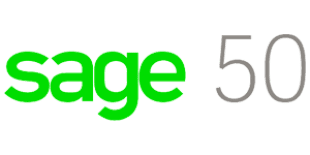 Logo du logiciel de comptabilité Sage 50 en vert et gris sur fond transparent